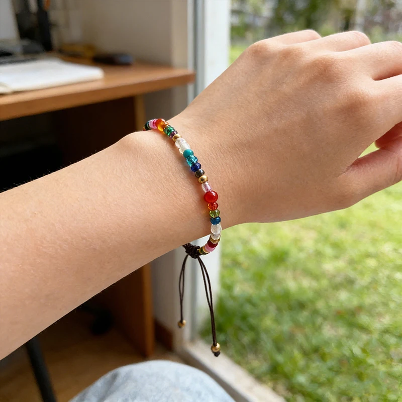 Irregular Natural 3MM Beads Braided Wrap Yoga Bracelets For Men Women Rope Wristbands Color Charms Crystal Beads DIY Jewelry