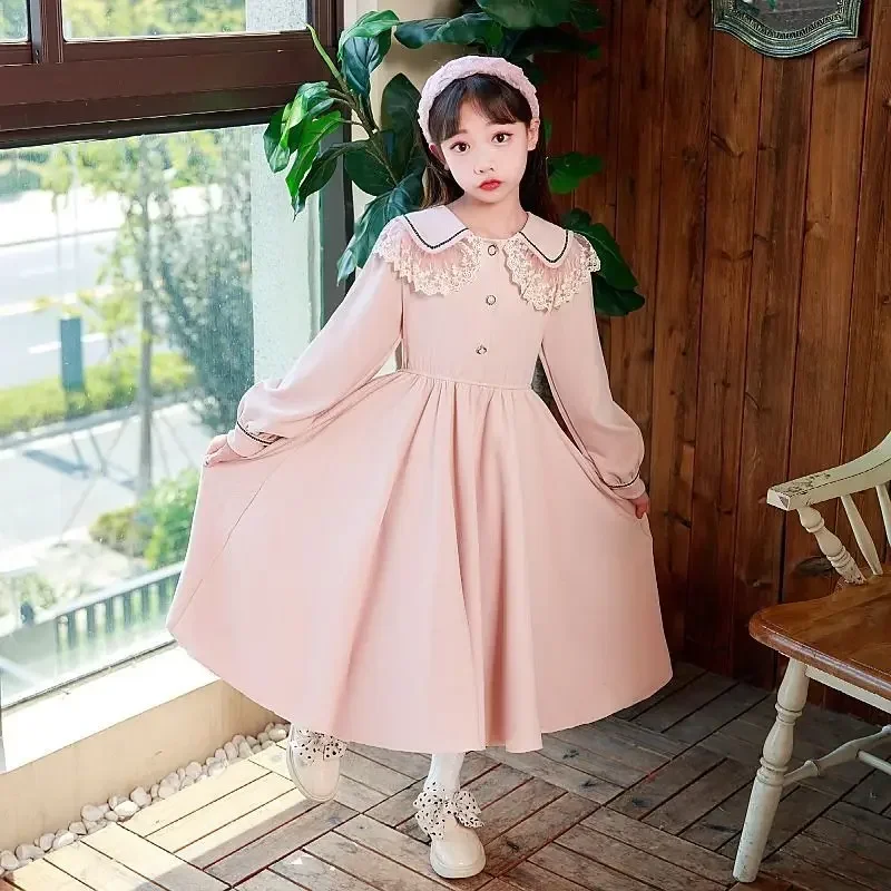 College Style Large Children's fleece-lined Fashion Princess New Spring and Autumn Girls' Long Dress