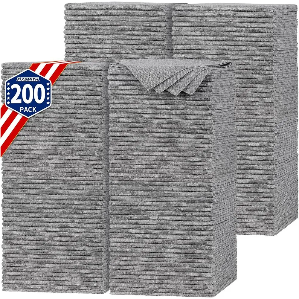 

200 Pack Grey Microfiber Cleaning Cloths, 11.5 x 11.5, Absorbent Rags for Cars, Dusting, and General Use