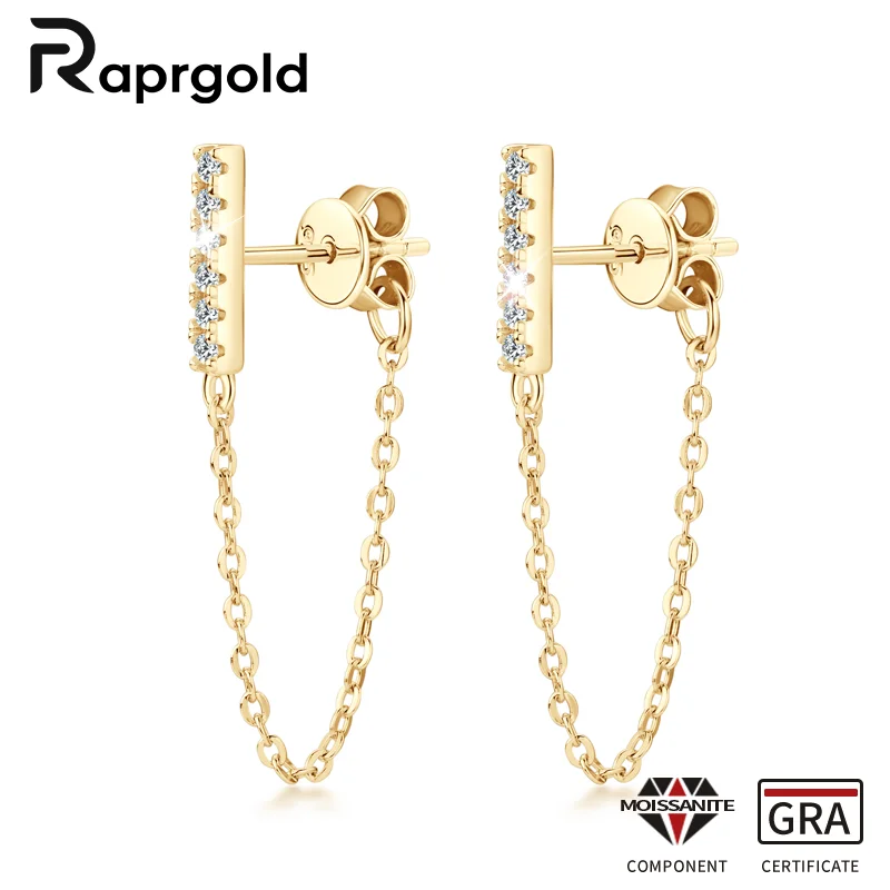 

RAPRGOLD 1.4mm Moissanite 925 Sterling Silver Piercing Long Tassel Chain Stud Earrings for Women Girls Jewelry Gifts Pendientes
