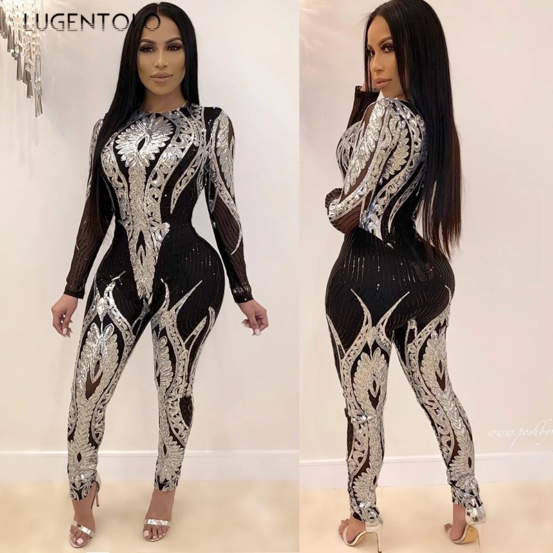 Sexy Gold Sequin Jumpsuit Women Bodycon Overalls Glitter Bandage Rompers Elegant Party Club Rompers lady Fashion Jumpsuits - Image 3