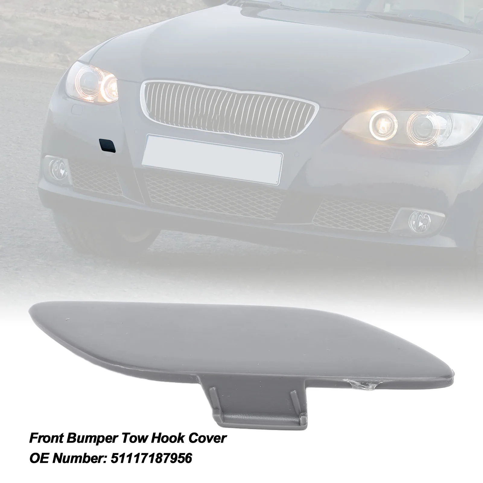Front Bumper Tow Hook Cover Front Towing Eye Hook  Waterproof 51117187956 Easy To Install for E92 E93 3‑Series 2006 To 2009