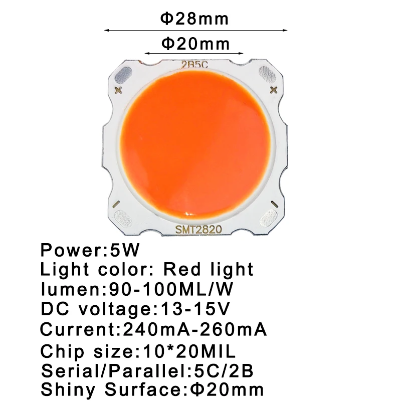 10pcs a lot Red, Blue, Green Led Source Chip High Power 5W LED COB Shiny Surface 20mm Light Bulb Spotlight Down light Lamps