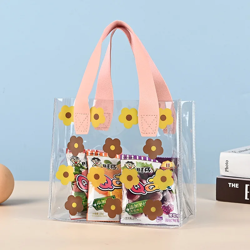 

Прозрачная сумка из ПВХ с цветочным узором, подарочная упаковка для закусок, повседневная сумка для покупок, утолщенная сумка, милая сумка-тоут