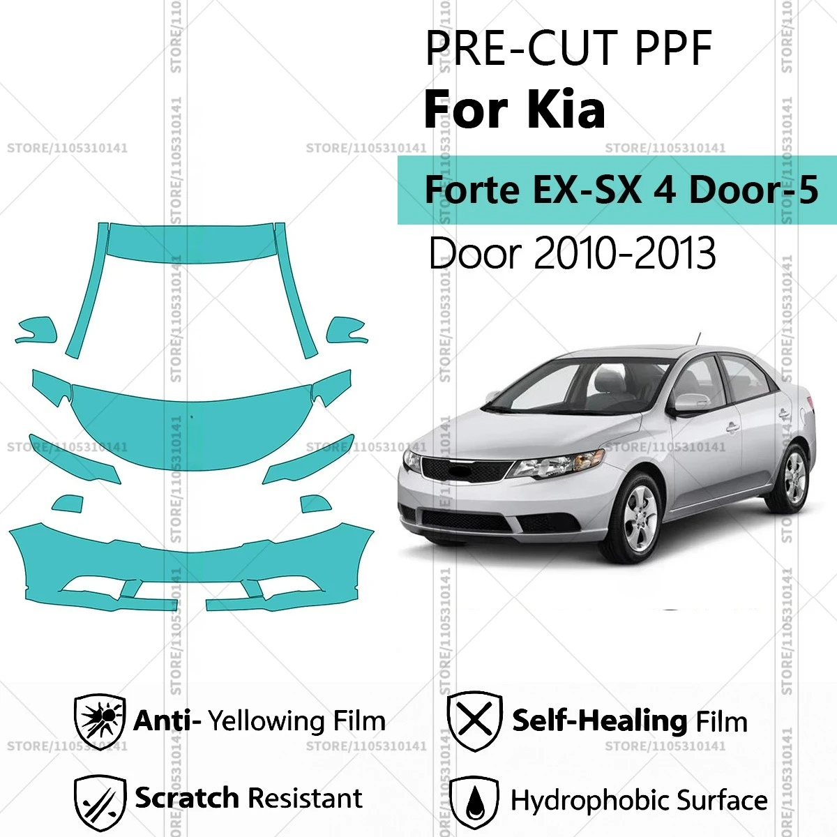 Pre-Cut Paint Protection Film PPF Transparent Car Film Professional Automotive PPF For Kia Forte EX-SX 4 Door-5 Door 2010-2013