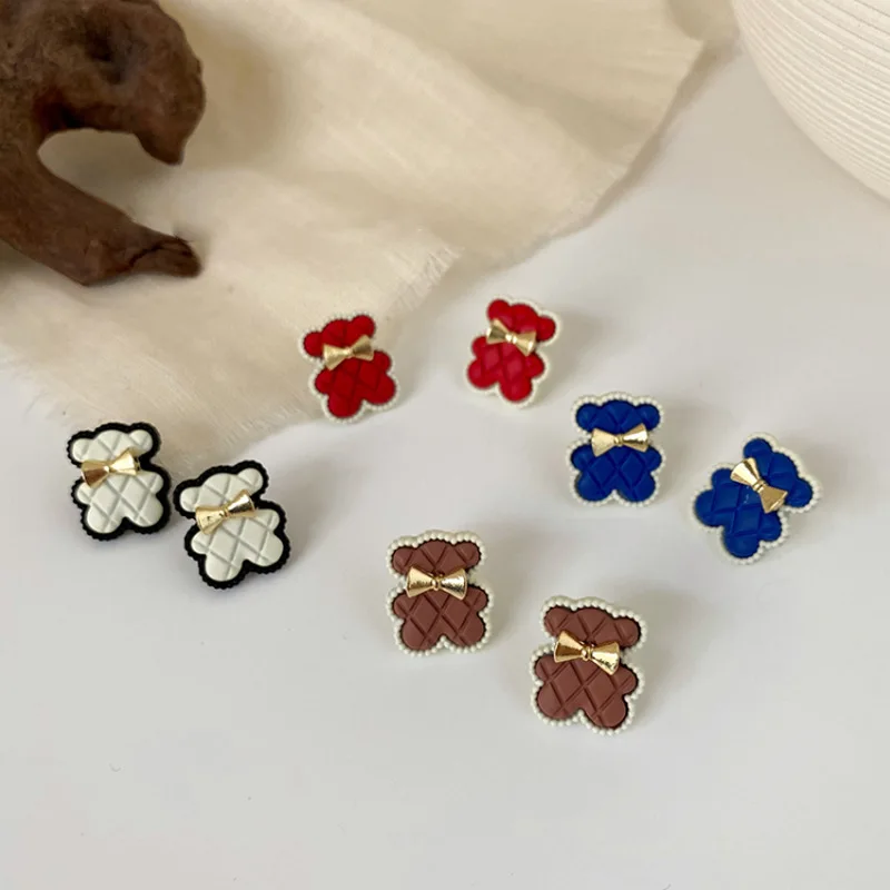

S925 Silver Needle Korean Version Retro Bear Earrings New Cute Cartoon Ins Wind Earrings Earrings
