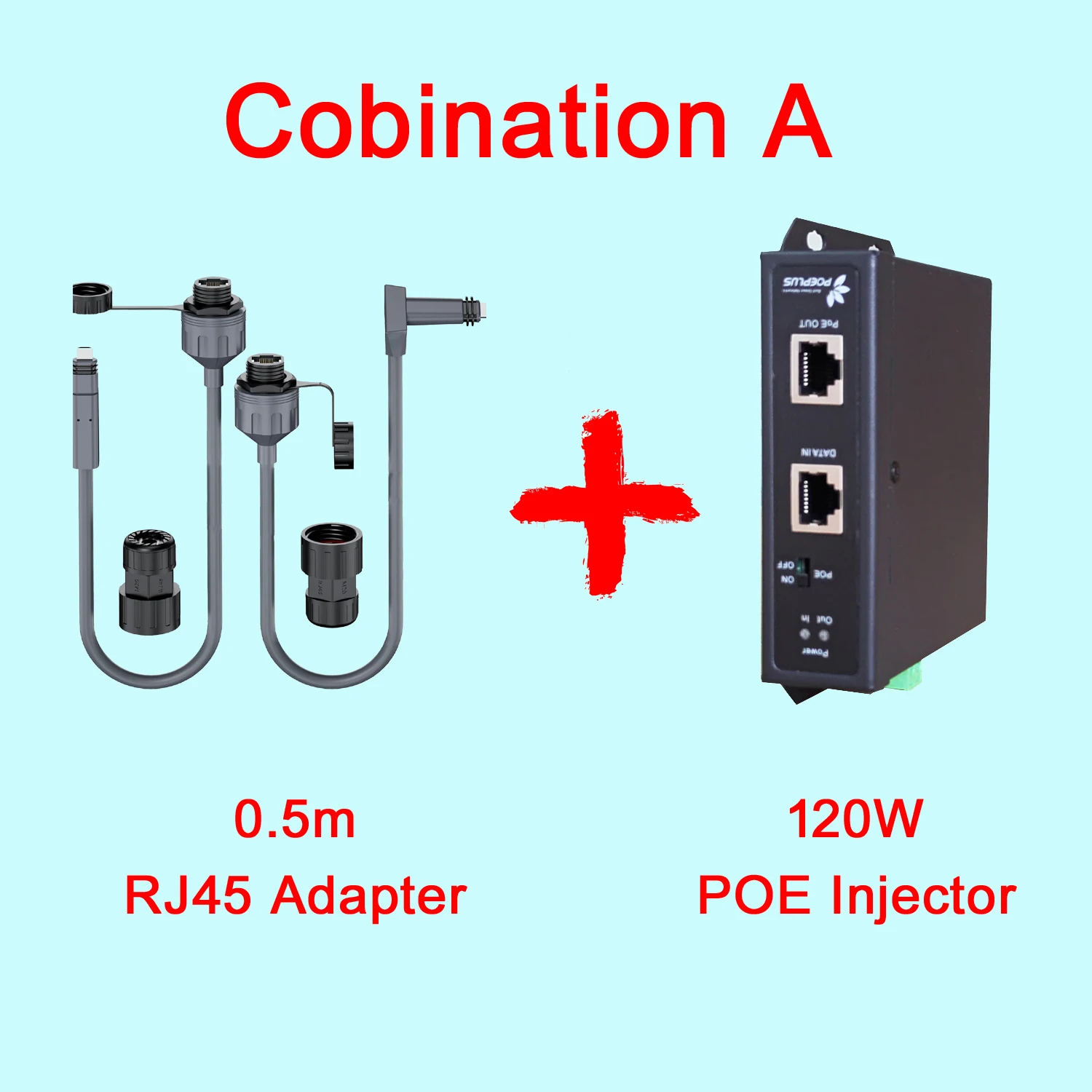 

gigabit Starlink cable to RJ45 adapter and 120W industrial injector with 12-57V DC input and 48V out