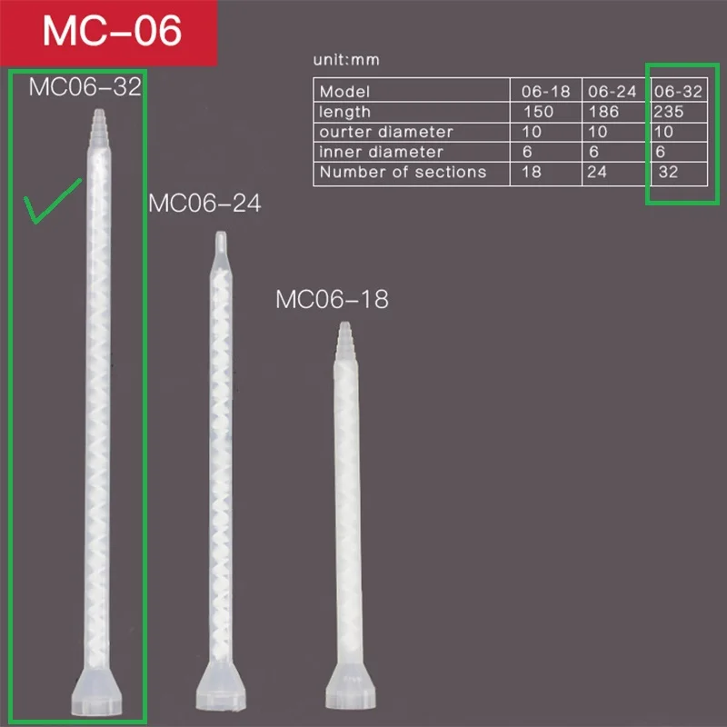MC/MS 06-32 Plastic static mixer nozzle AB glue mixing tube ball mouth adhesive dispenser adhesive dispenser mixing tip nozzle