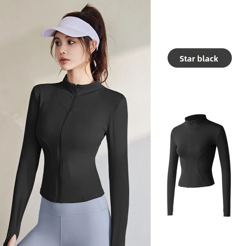 Spring and Autumn Coat Tight Yoga Clothes Women's Slim Fit Sports Jacket-High Neck,Full Zip,Long Sleeve Yoga Bomber Jacket Women