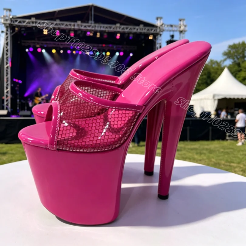 Pink Hollow Platform Slip on Slippers Open Toe Stiletto Solid Performance New Stylish Women Dancing Slippers Zapatos Para Mujere