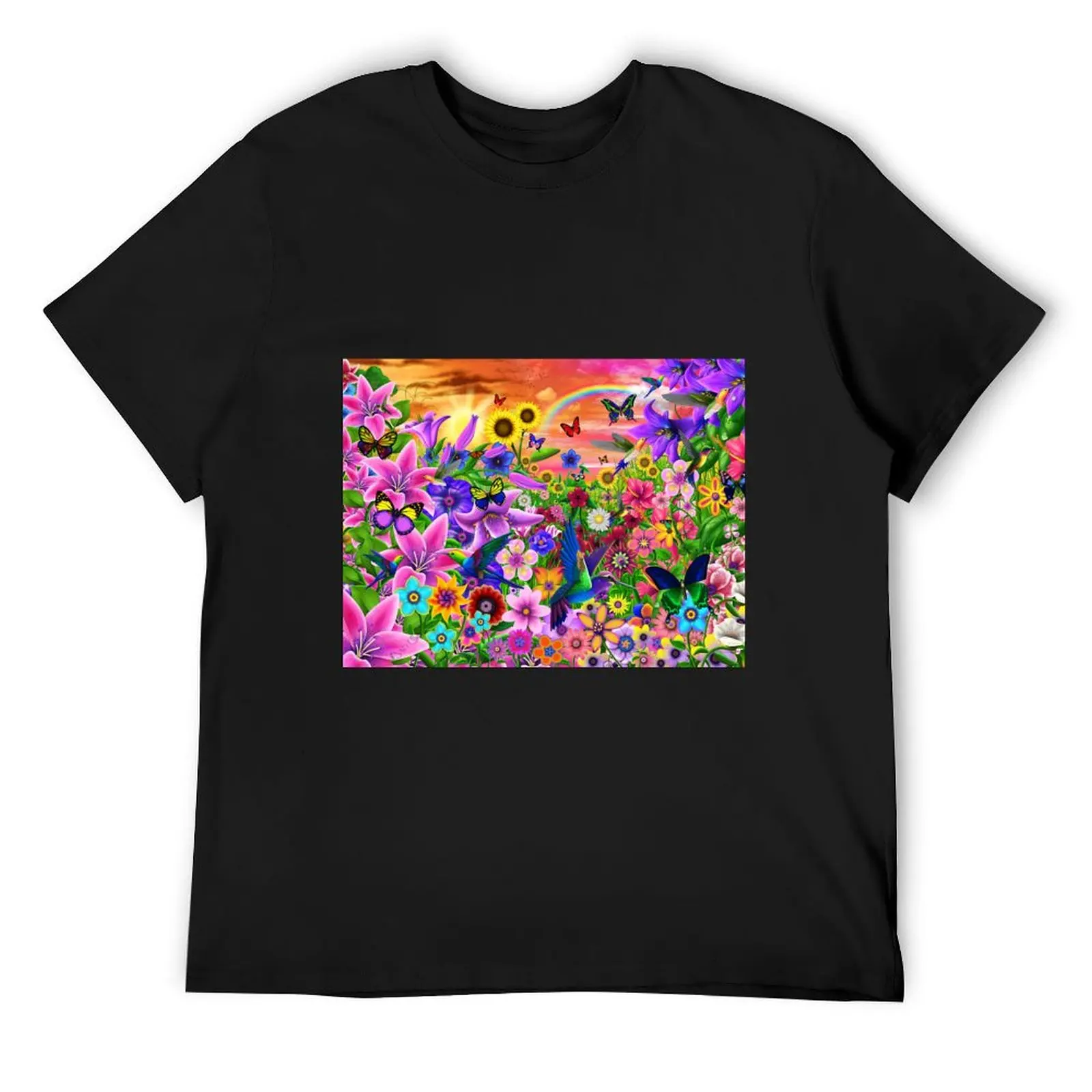 Fantastic flowers and hummingbirds T-Shirt anime figures cute tops vintage mens plain t shirts