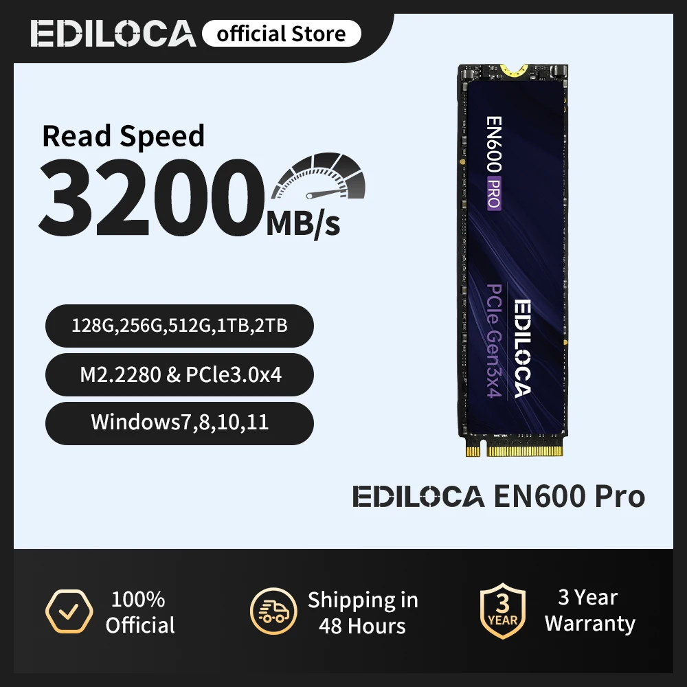 Ediloca EN600 PRO SSD PCIe3.0x4 NVMe M.2 2280 3200MB/s 内蔵