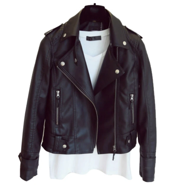 Women Short Leather Jacket 2025 Autumn Winter New Style Turn-down Collar PU Coat Korean Edition Motorcycle Style Black Clothing