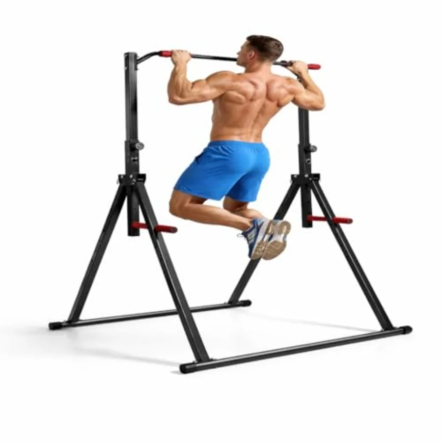 Folding Pull Up Bar Power Tower Dip Station Adjustable Height Strength Training Horizontal Bar Triangular Design Exercise Equip