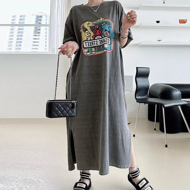 Cartoon Print Summer Casual Short Sleeve Dress Women's Loose Waist Style City Commute Suitable Other Material 100%