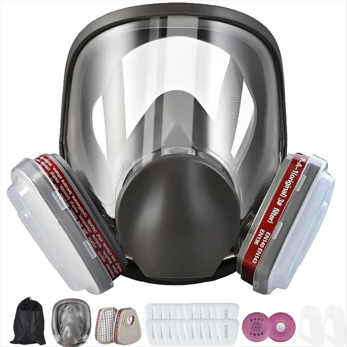 NOCM Reusable Full Face Respirator Mask,6800 GasMask with Filters 6001&2091, Bayonet Connection, Silicone Face Seal