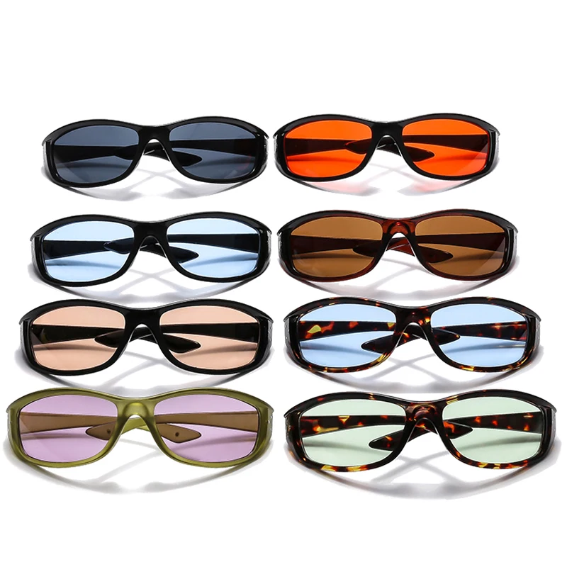 SO & EI kacamata hitam Retro Y2K warna permen kacamata hitam wanita modis paku keling olahraga luar ruangan Punk kacamata hitam trendi pria