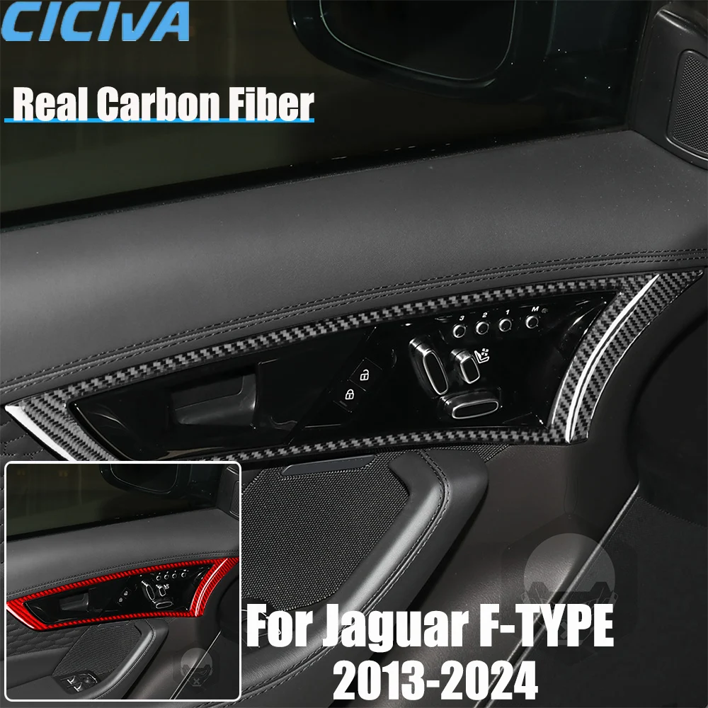 Real Carbon Fiber Car Accessories Door Handle Frame Cover Soft Sticker For Jaguar F-type 2013 2014 15 16 17 18 19 20 21 22 23 24
