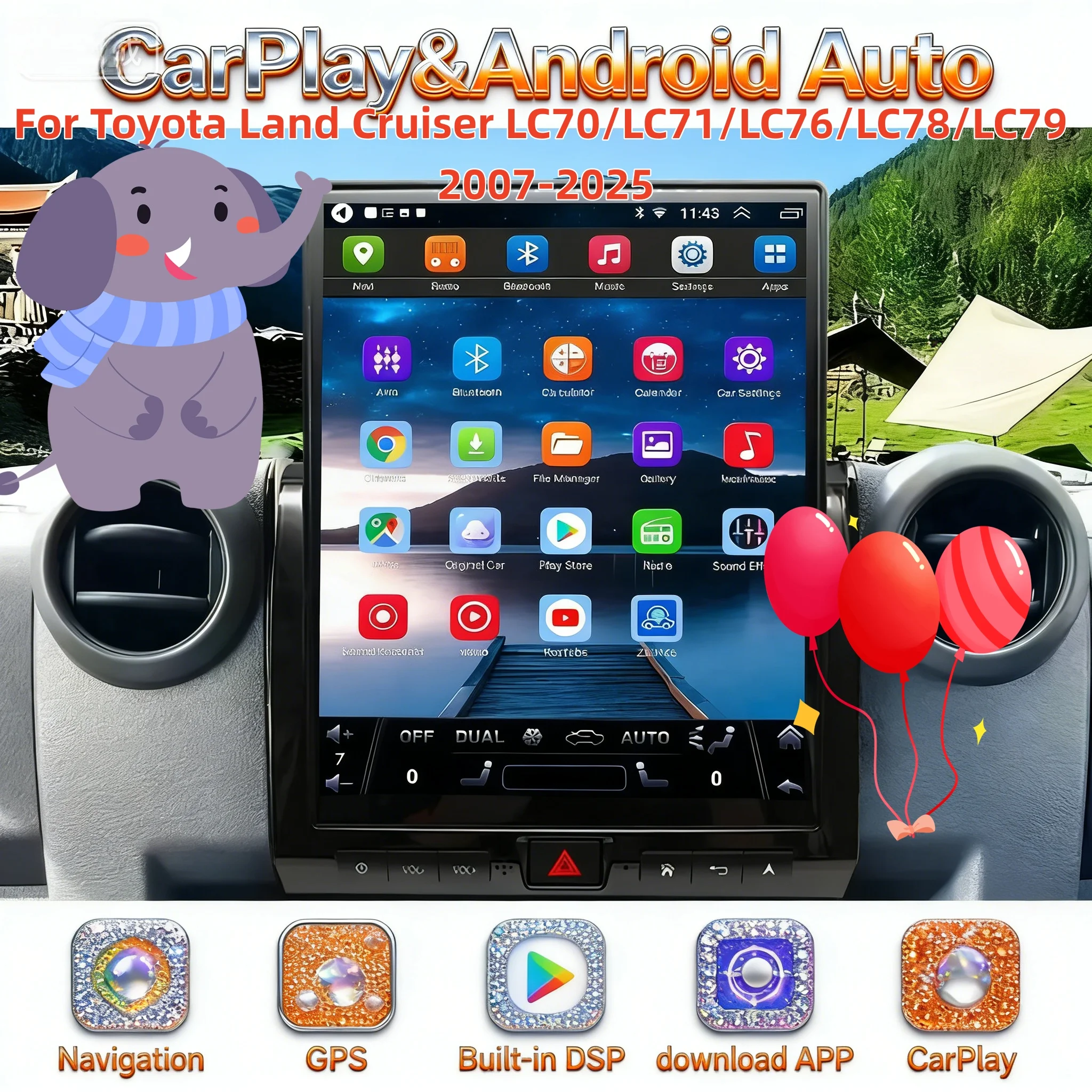 

Мультимедийный плеер с GPS и беспроводным CarPlay для Toyota Land Cruiser LC70 LC71 LC76 LC78 LC79 2007-2025, CarPlay Android