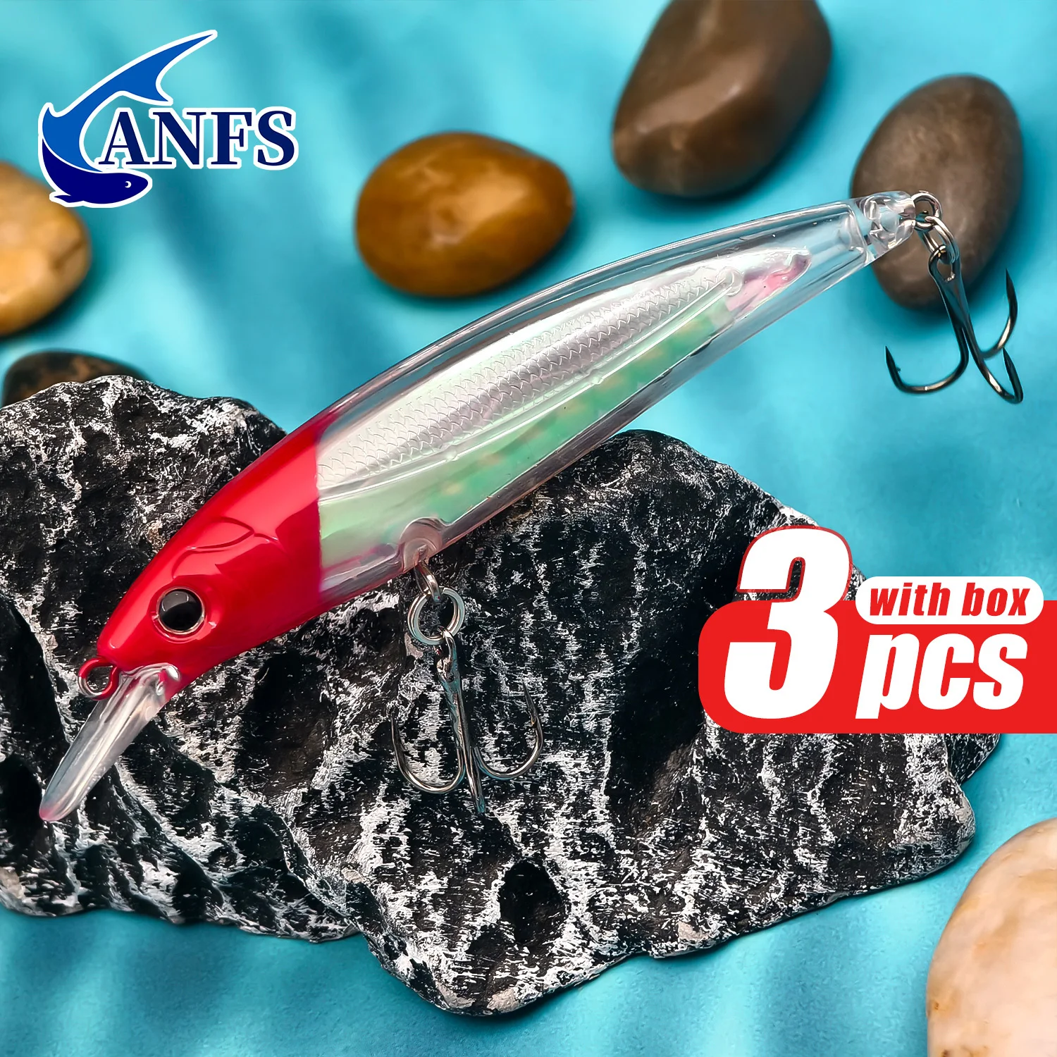 طُعم صيد السمك ANFS مكون من 3 عبوات مع صندوق تخزين، طُعم صناعي على شكل أسماك غرق، أشياء صيد رائعة للصياد #3