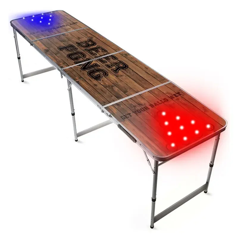 

Custom Official Party Supplier Drinking Game Adjustable Height Folding LED Beer Pong Table with Light Holes