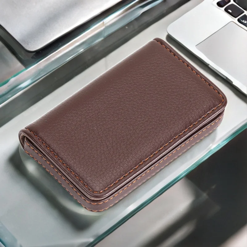 Sized Stitched PU Leather Credit Card Holder Visiting Business Card Case Wallet with Magnetic Shut for Men & Women
