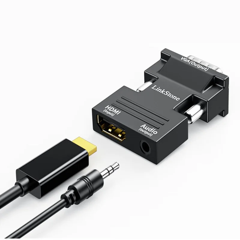 Adaptador convertidor HDMI hembra a VGA macho con cable de audio de 3,5 mm para PS4, monitor, proyector, PC, portátil, adaptador HD a VGA de 1080P