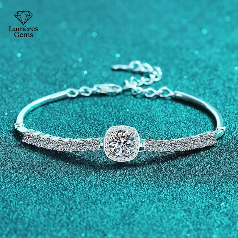 

18K Gold Hand-Inlaid Round Square Edged Simple And Fashionable Full Diamond Moissanite Bracelet