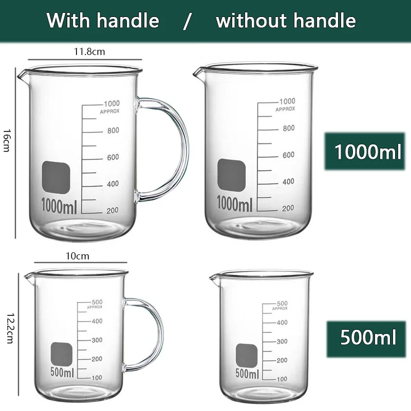 500/1000ml High Borosilicate Glass Measuring Cup With/Without Handle Heat-resistant Laboratory Beaker Kitchen Measuring Tools