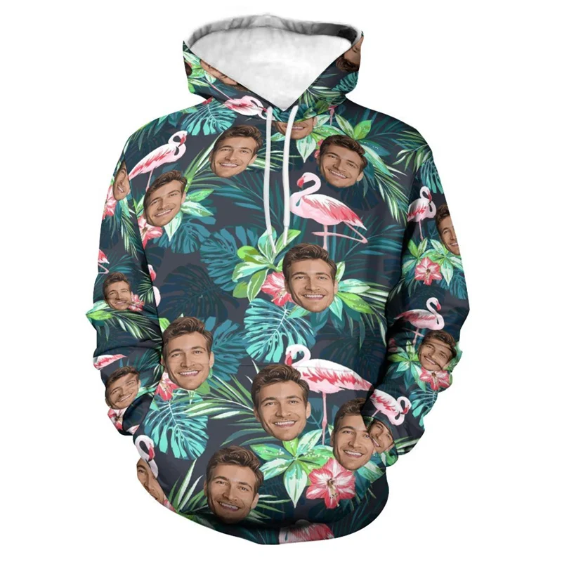 Custom Hoodies Hawaii Leaves Graphic Diy Face Photo 3D Print Unisex Sweatshirt Pullover Hoodie Funny Personalize Photo DIY Hoody