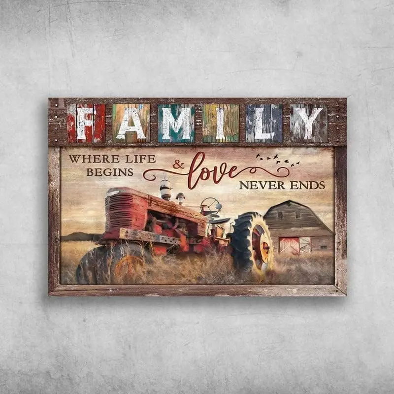 Beautiful Countryside Scenery with Red Tractor and Barn Fun Saying Metal Tin Signage Antique Plaque Rustic Poster Bar Home  sign