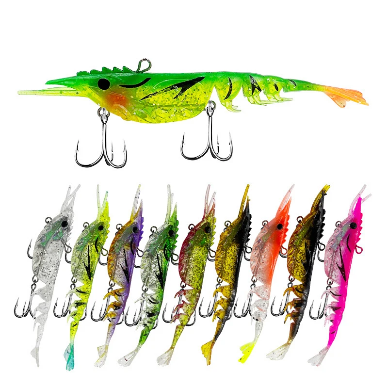 1/7PCS/Lot Shrimp Soft Fishing Lure 9cm/6g Artificial Bait With Luminous Bead Swivel Hook Lifelike Shrimp Lure Carp Fishing Bait