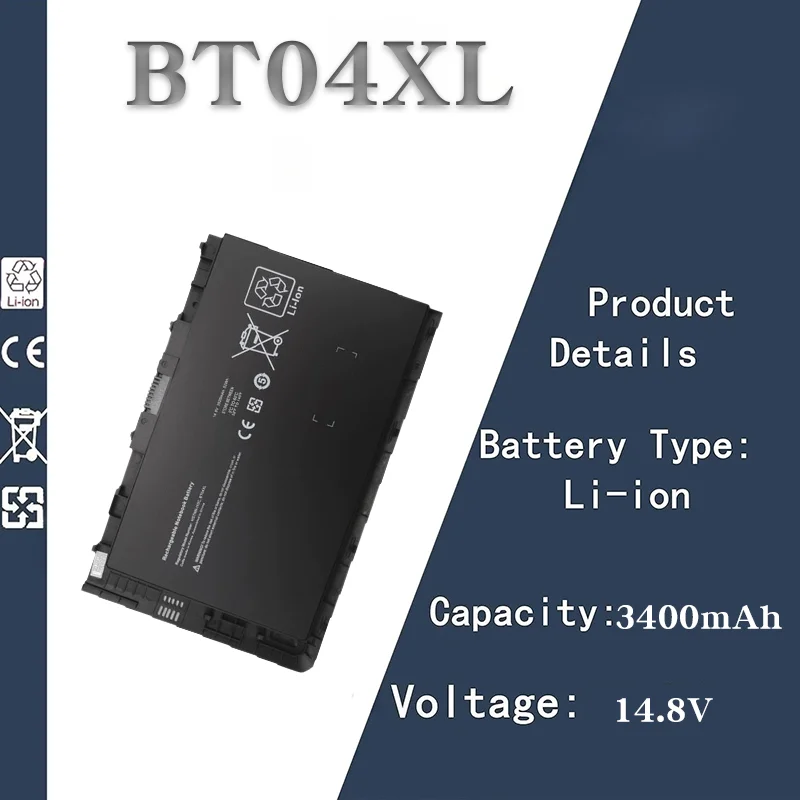 

Replacement Battery for HP BT04XL BA06XL | Compatible with Folio 9470m/9480m Notebook | 14.8V 3400mAh