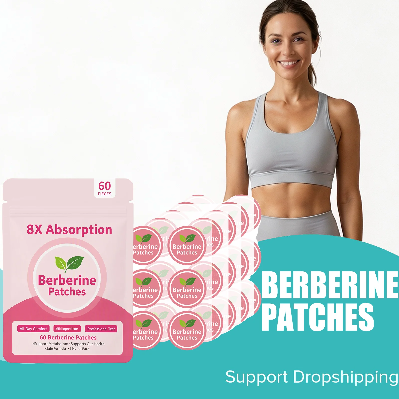 Berberine Patches Supply Support Metabolism Weight Management Gut Health Slimming Body Patches Thin Lightweight Portable 60pcs