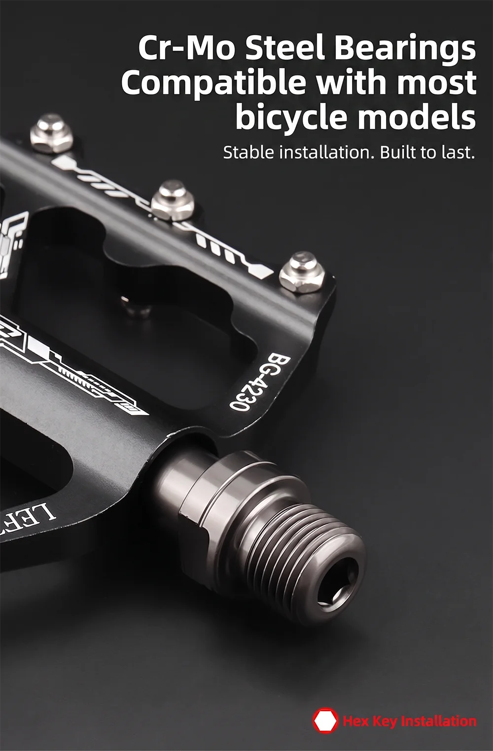 3-Lager-Pedal aus Aluminiumlegierung für Mountainbike und Rennrad, Chrom-Molybdän-Stahlachse, rutschfeste, verbreiterte Pedalbasis – Detail 7