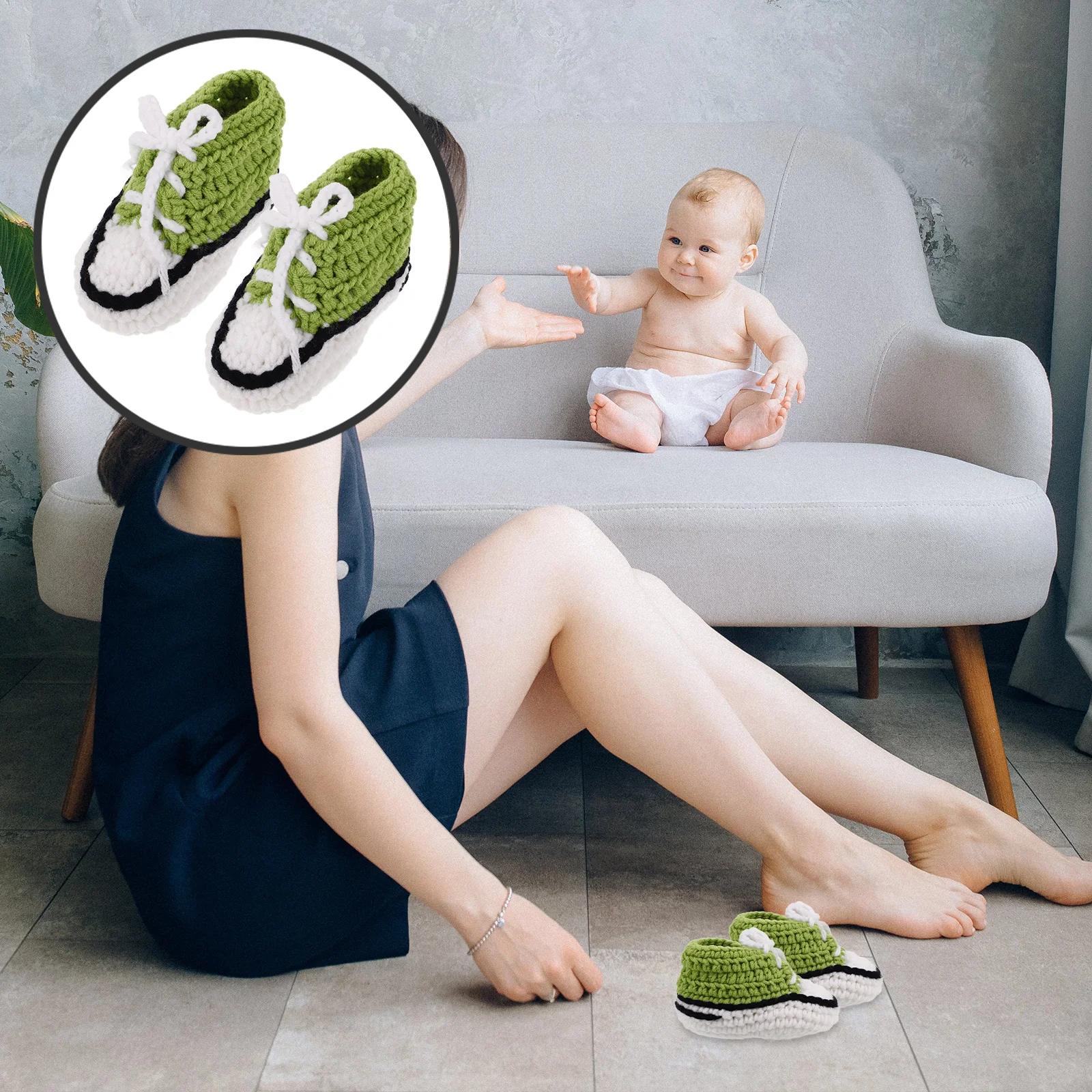 

Baby Crochet Booties Knitted Socks Soft Handmade Baby Shoes 10cm Green Breathable Knit Infant Shoes Croched Warm