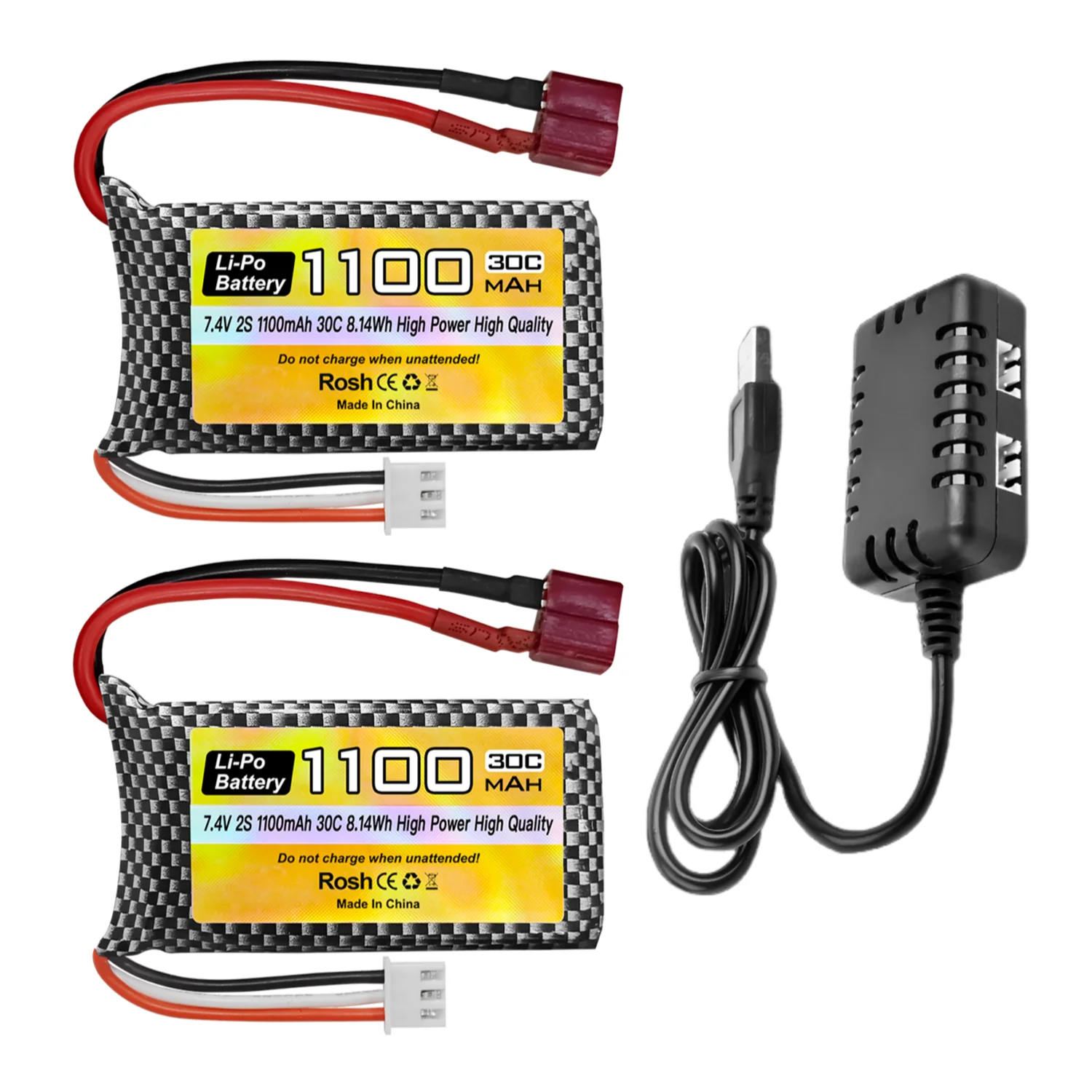2PCS 7.4V 1100mAh 2S T-plug Lipo Battery+2-in-1 Charger For Haiboxing 18858 18859 18859A 16890A and XLH Q903 Q903 HM163 RC Car