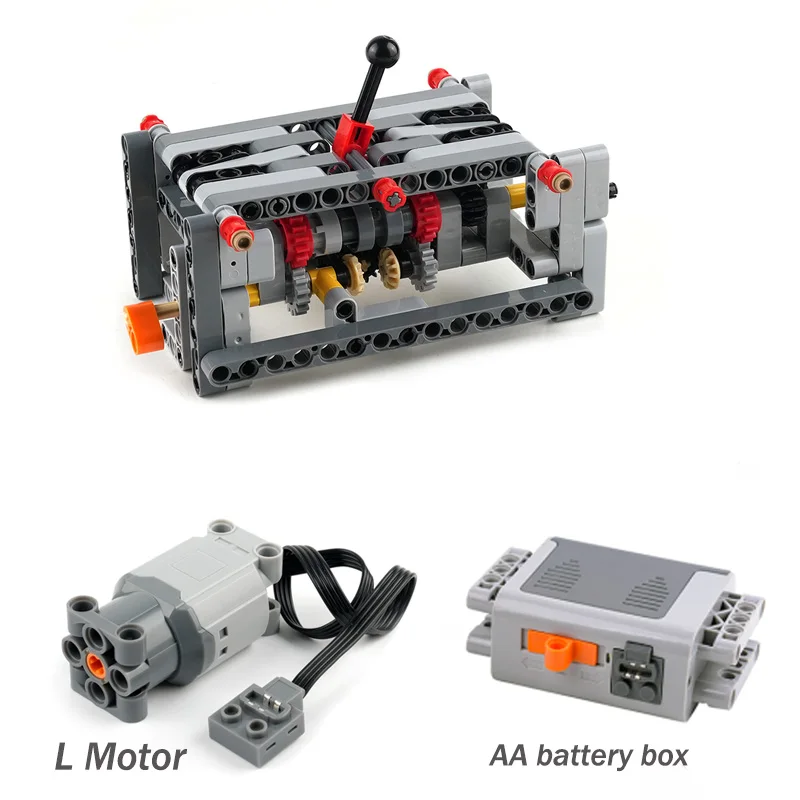 MOC 6-speed Gearbox  Technology Building Blocks Parts Differential Gears V16 Engine Transmission Compatible Motor Bricks Toys
