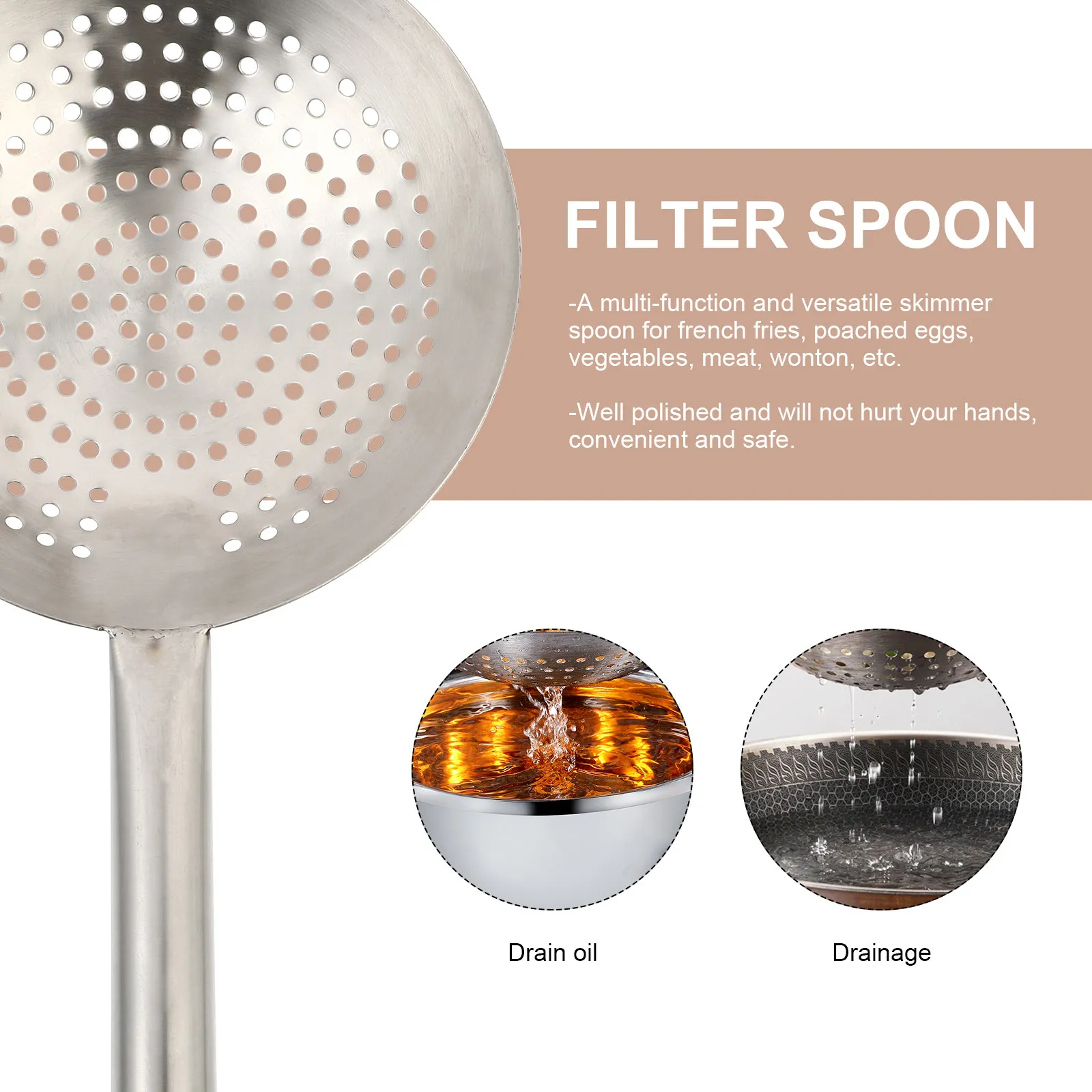 Stainless Steel Thickened Filter Spoon Multi-Function Skimmer Ladle Kitchen Strainer Tool for Hot Pot Frying Poached Eggs