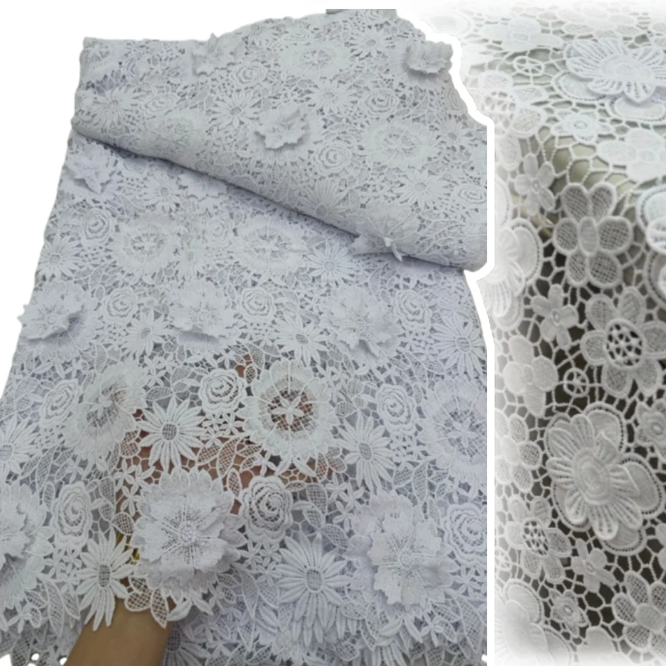 

Белый африканский 3D аппликация с вышивкой из гипюрового шнура, кружевная ткань высокого качества, нигерийский гипюровый шнур, кружево для свадебного платья CC1758