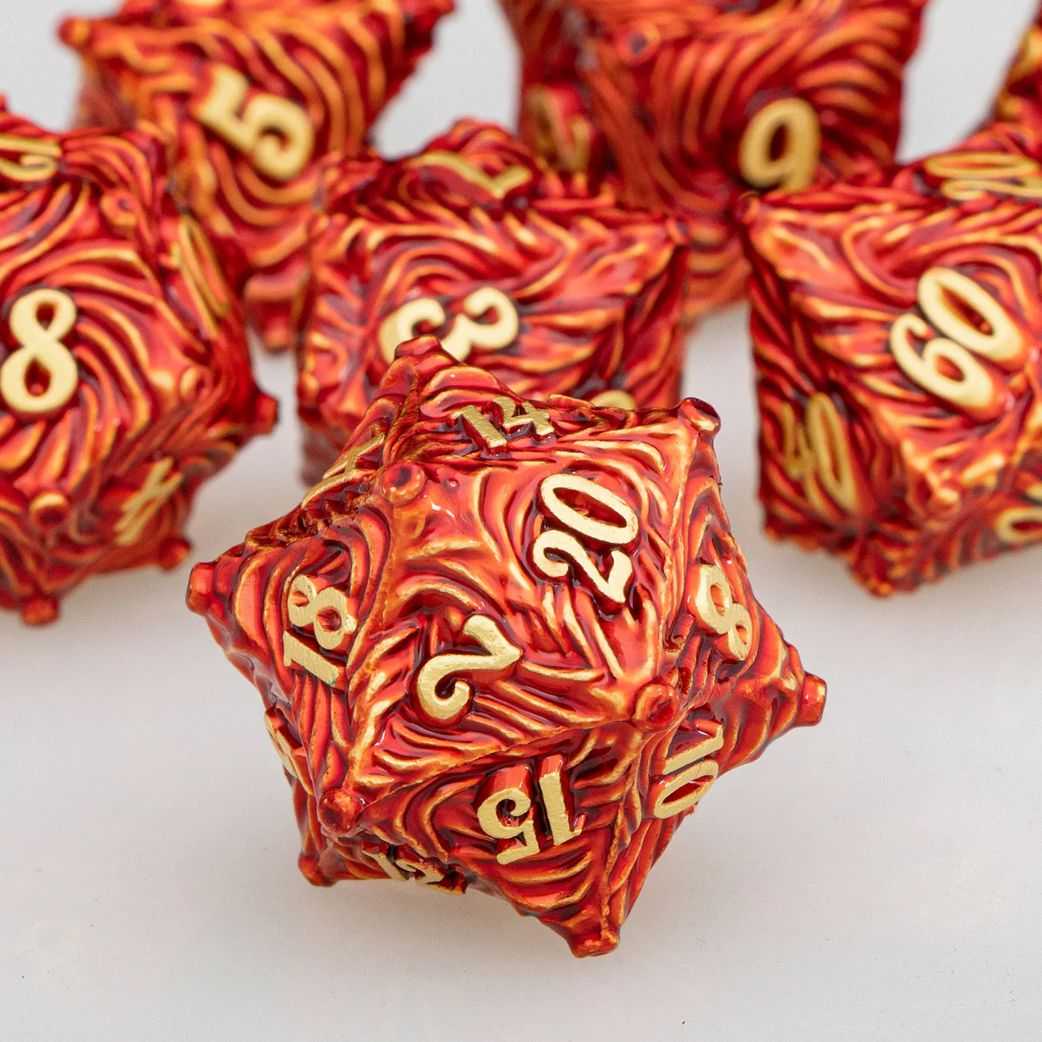 ARUOHHA  DND Metal Red Dice D+D D6 RPG Polyhedral Dice for Dungeon and Dragon Tabletop Role Playing Game D and D D20 Dice Set