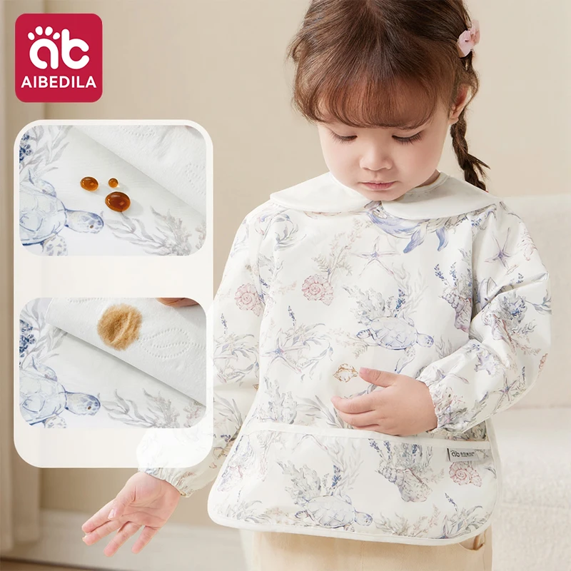 AIBEDILA Baby Girls Overalls Eating Bibs Children's Aprons Waterproof Dirt-Proof Outer Wear for Baby Food Supplement Rice image 5