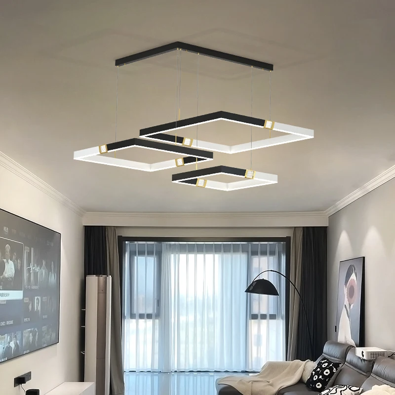 

Simple Modern LED Pendant Lights Whole House Multi-layer Aluminum Acrylic Circle Lamp Square Ring Living Room Large Chandelier