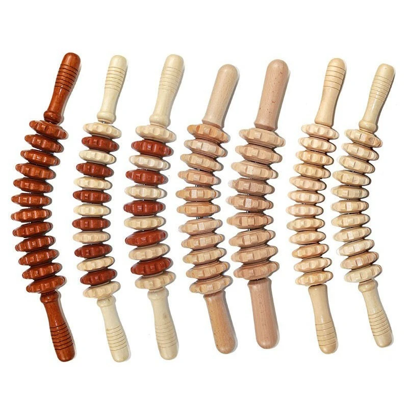 

Wooden Curved Handle Roller Massager Leg Back Muscle Tension Relief Blood Circulation Promotion Portable Home Use Smooth Surface