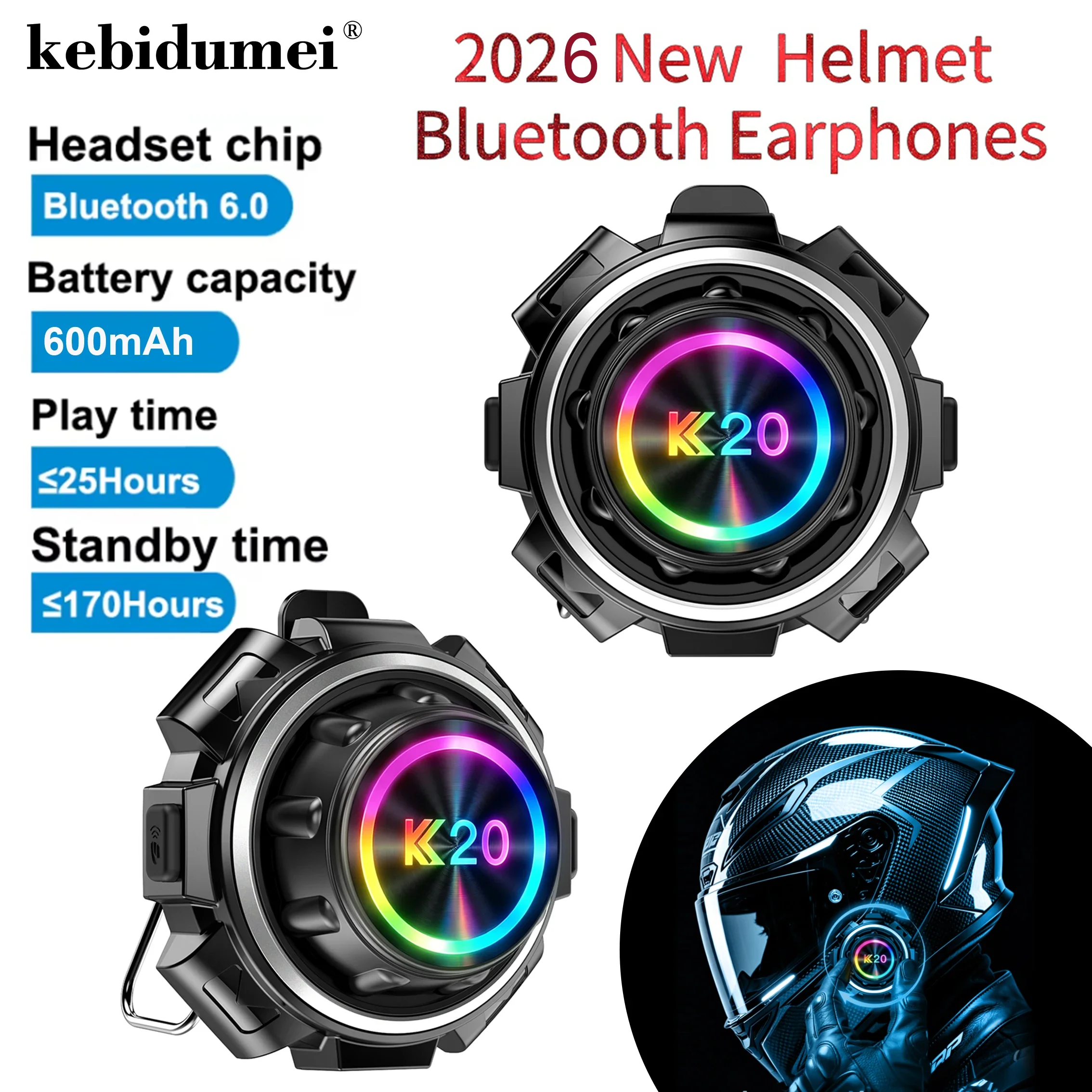 K20 Motorcycle Helmet Headset Bluetooth 6.0 Stereo Intercom Wireless Interphone Music Sharing Adapter for third-party intercoms