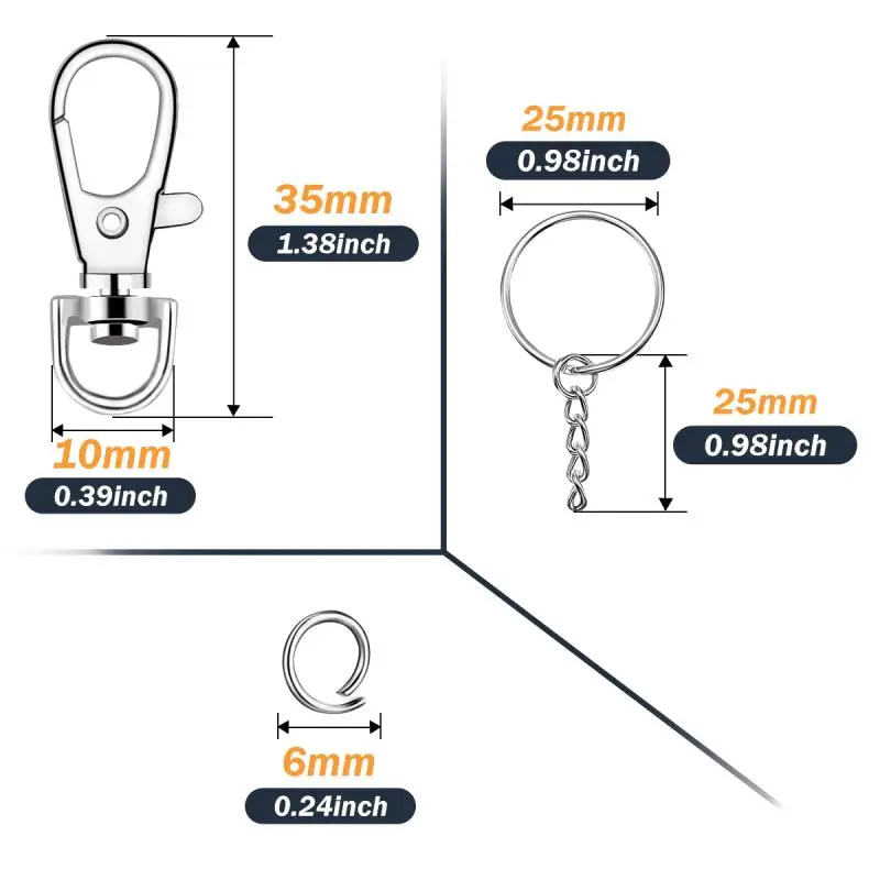 20/40/60/100PCS swivel spring hook with key ring and chain keychain clip hook with ring lanyard jewelry making DIY crafts