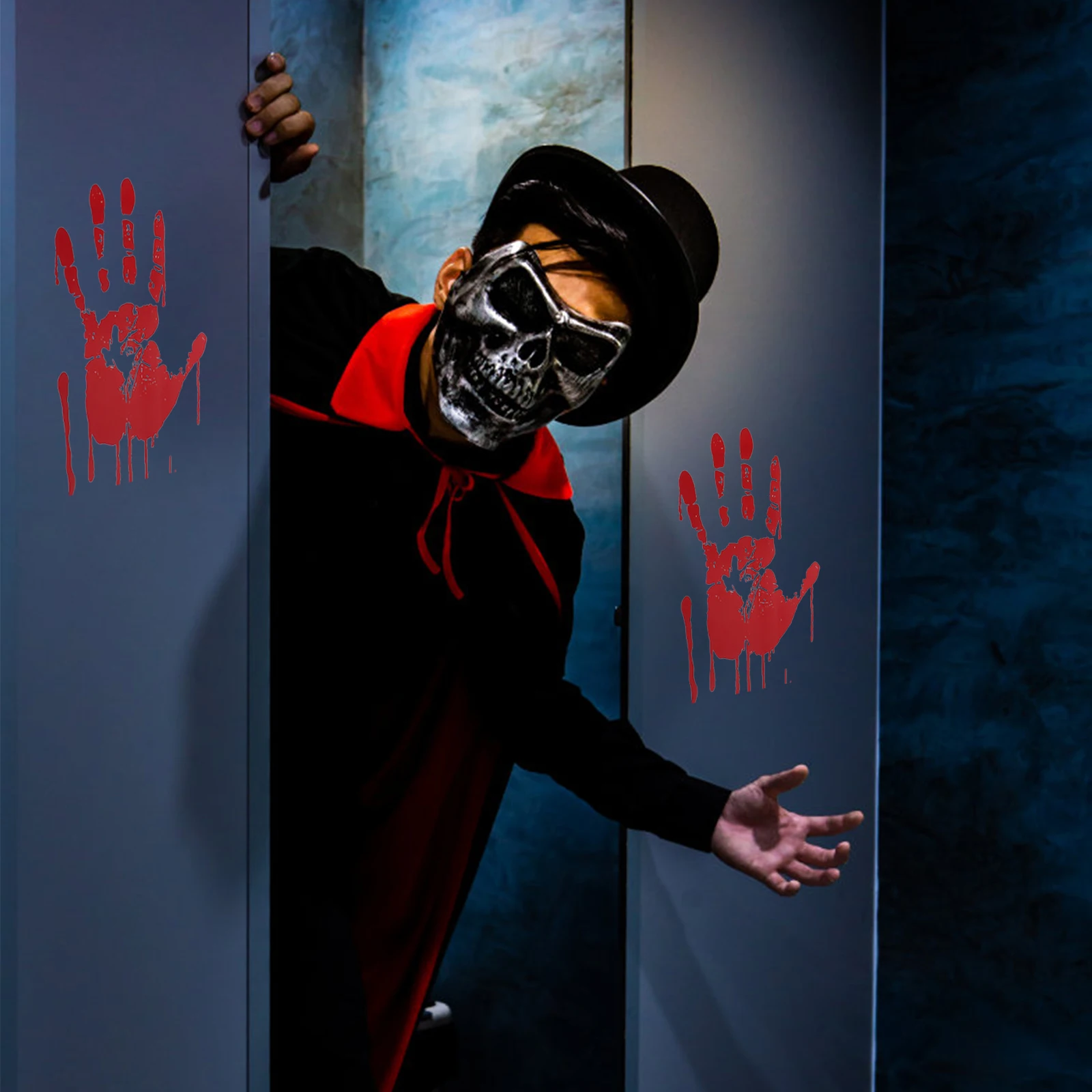 

Vivid Red Halloween Blood Handprint Window Stickers Realistic Scary Decorations for Glass Doors and Windows Halloween Sticker