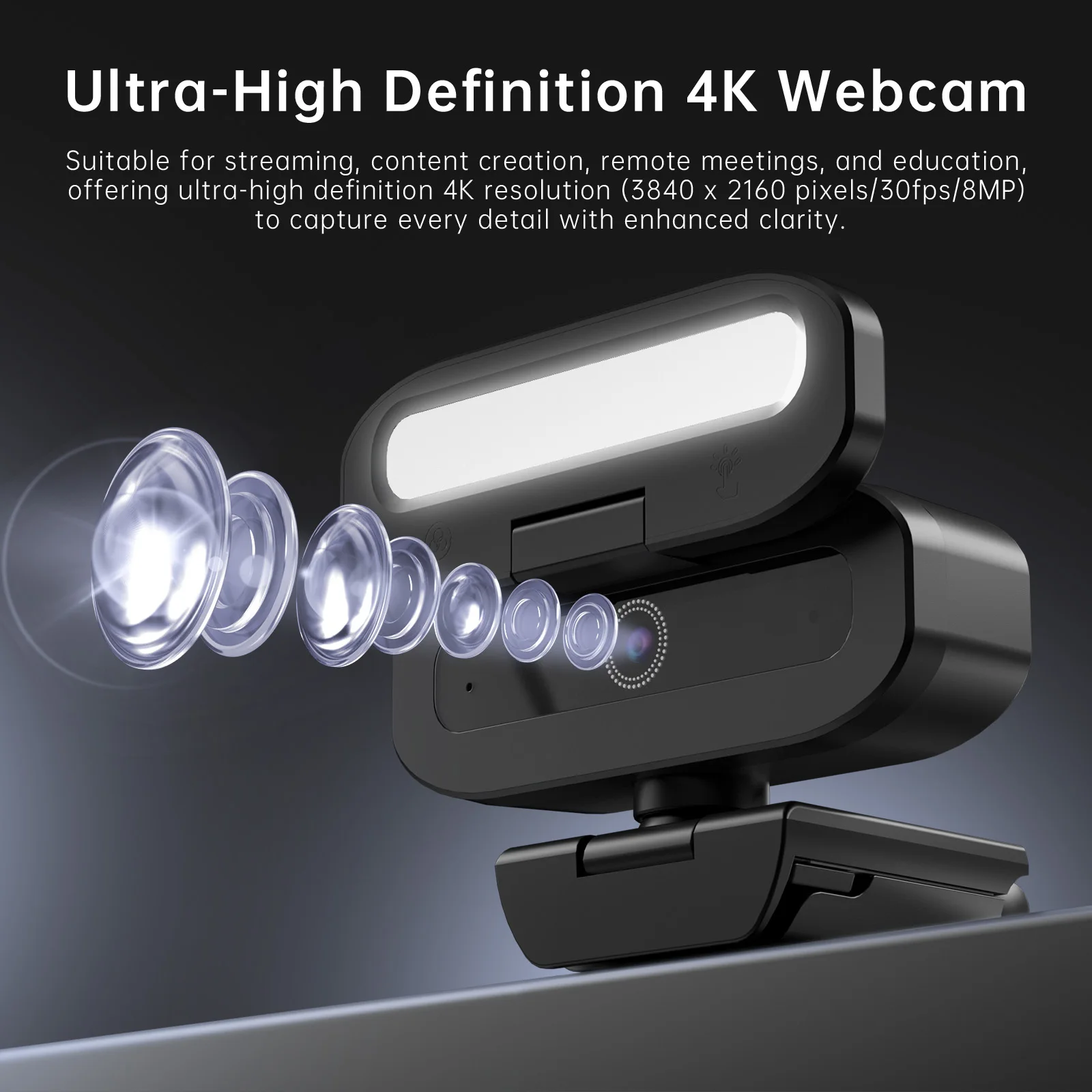 

EXHQDR B09 Веб-камера USB 4K с автофокусом, двойной светодиодной заполняющей подсветкой, затвором конфиденциальности, штативом и адаптером Type-C для потоковой передачи/устречи