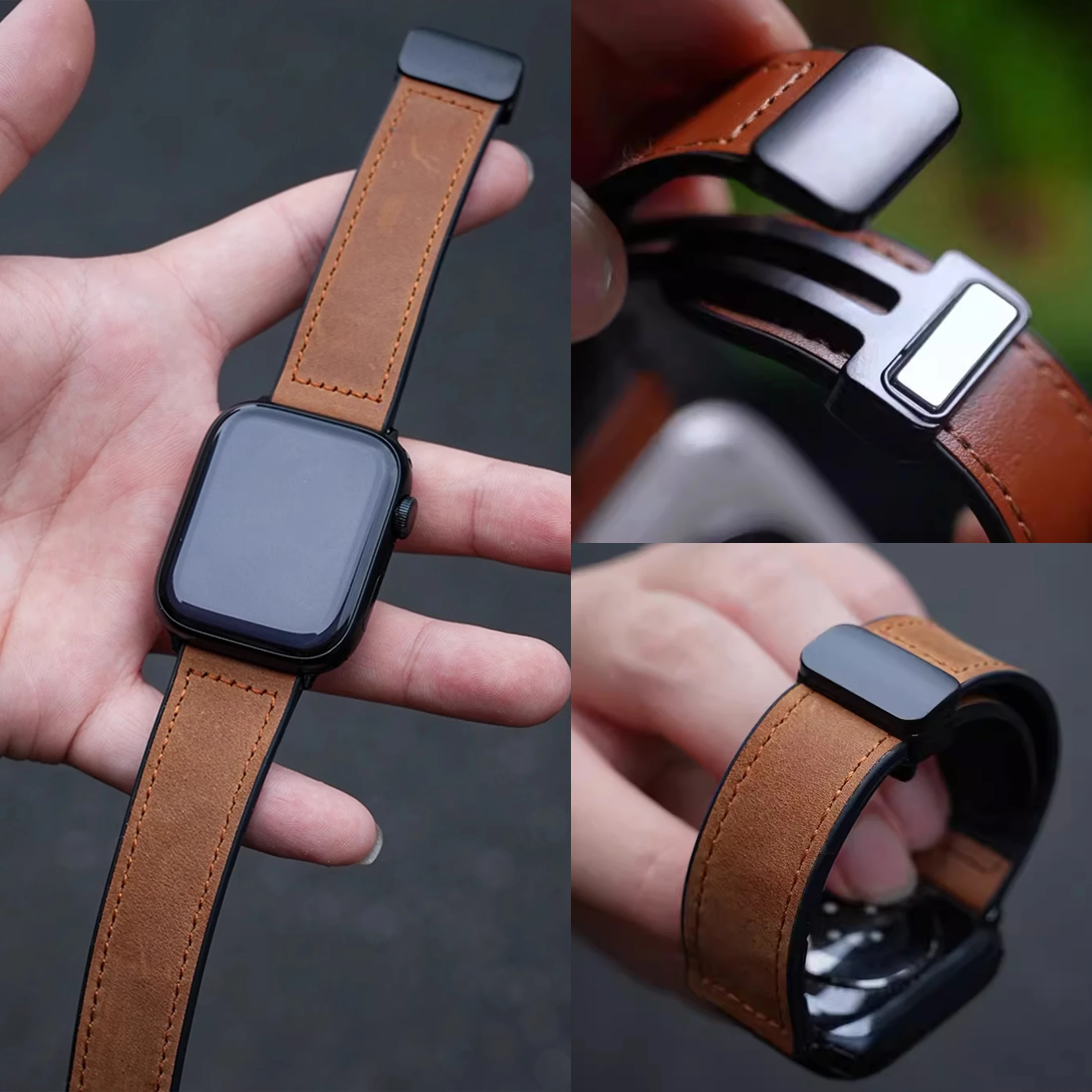 

Ремешок с магнитной застежкой для Apple Watch Band Ultra2 49 мм 45 мм 44 мм 42 мм, силиконовый кожаный браслет для iWatch Series 763 se 8 9