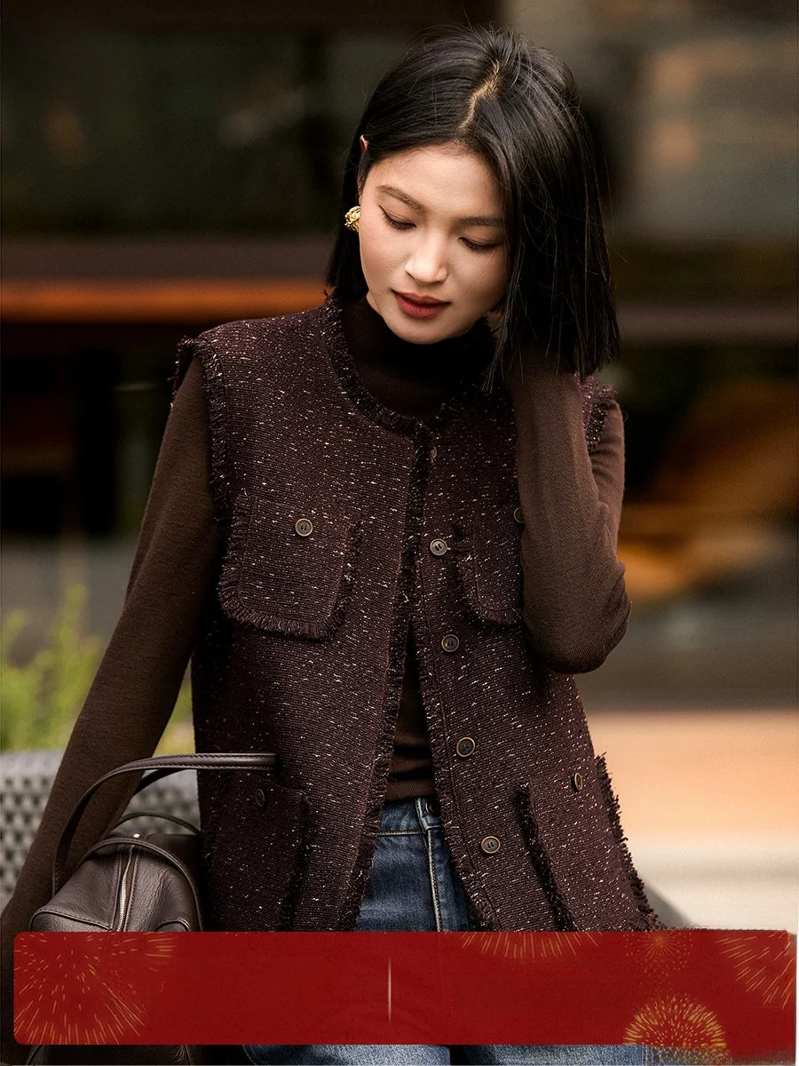 

Xhange Wool Blend Four ket Vest Retro lectual Sle Layering Faionable Commuter Wind Regular Fit round Ne Single ...